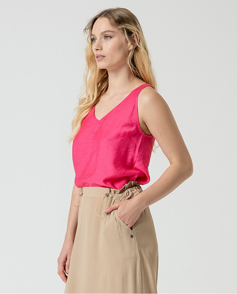 Surkana Falda Midi Ajustable En Crepe Viscosa Lisa Safari