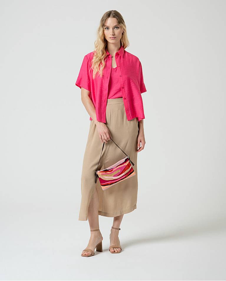 Surkana Falda Midi Ajustable En Crepe Viscosa Lisa Safari