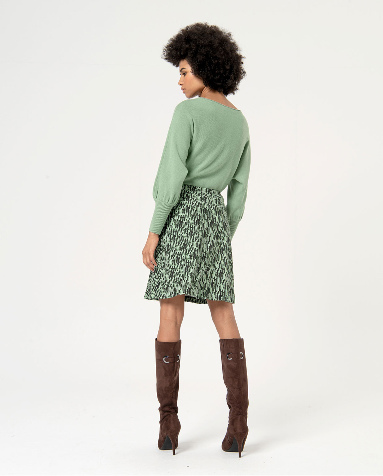 Surkana Minifalda Elástica Con Vuelo Estampada Kaki