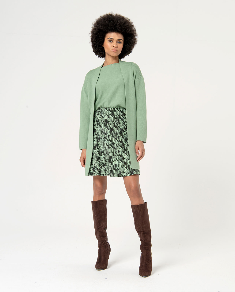 Surkana Minifalda Elástica Con Vuelo Estampada Kaki