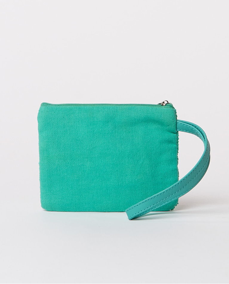 Surkana Monedero Con Abalorios Metalizados Turquesa