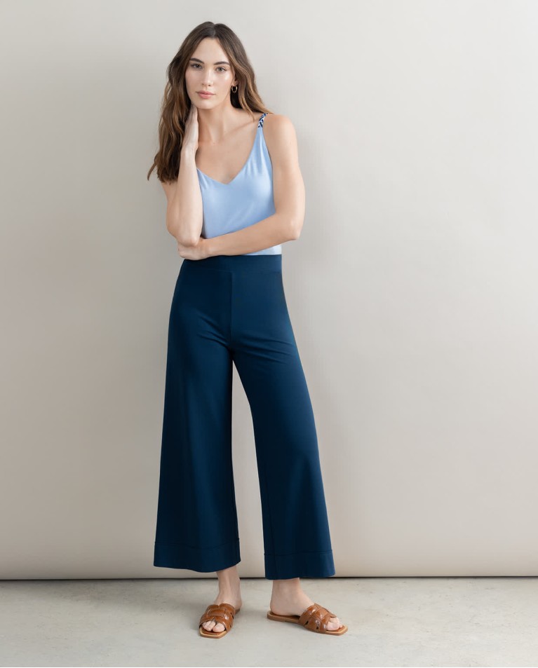 surkana Pantalón cropped elástico liso Azul petróleo