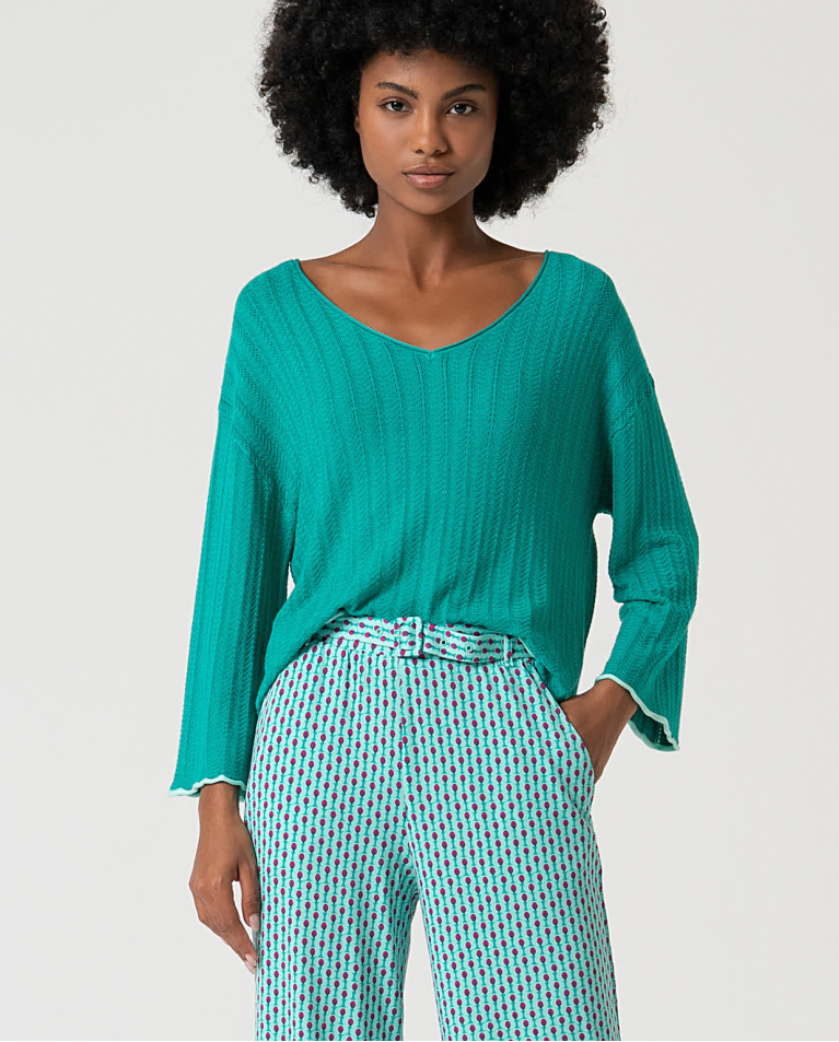 Surkana Pantalón Elástico Con Cinturón Estampado Verde Agua