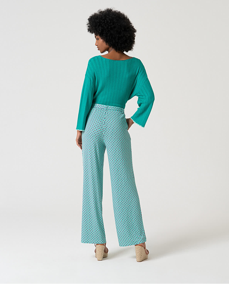 Surkana Pantalón Elástico Con Cinturón Estampado Verde Agua