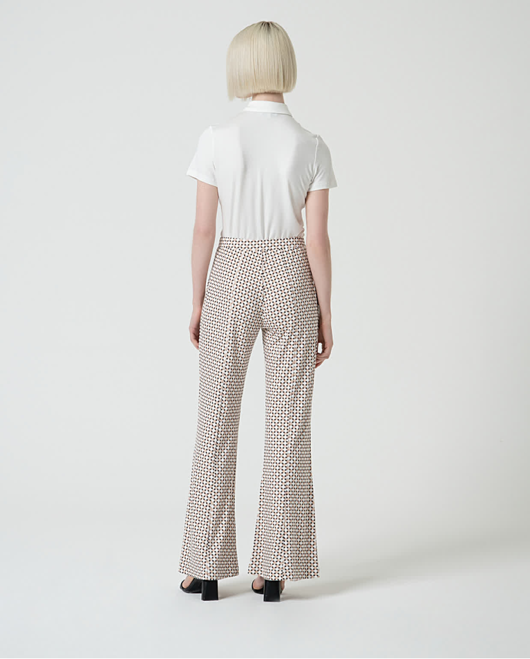 Surkana Pantalón Flare Elástico Estampado Blanco Roto