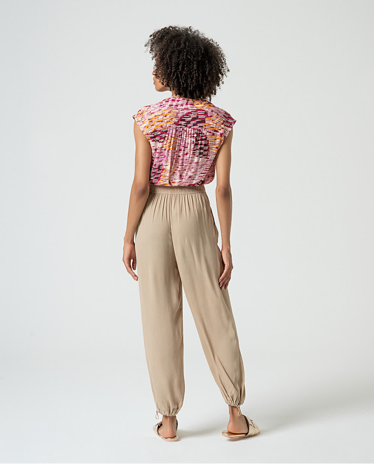 Surkana Pantalón Jogger En Crepe Viscosa Liso Safari