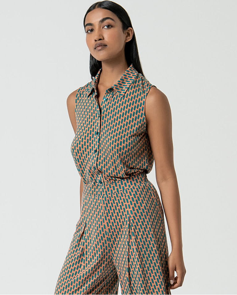 Surkana Pantalón Palazzo Lyocell Estampado Turquesa