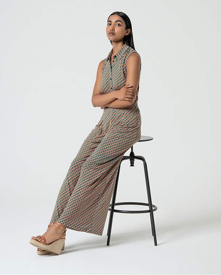 Surkana Pantalón Palazzo Lyocell Estampado Turquesa