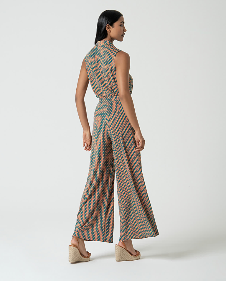 Surkana Pantalón Palazzo Lyocell Estampado Turquesa