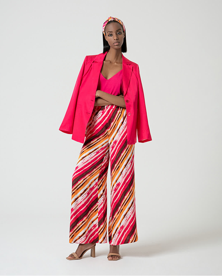 Surkana Pantalón Wide Leg Satinado Estampado Fucsia