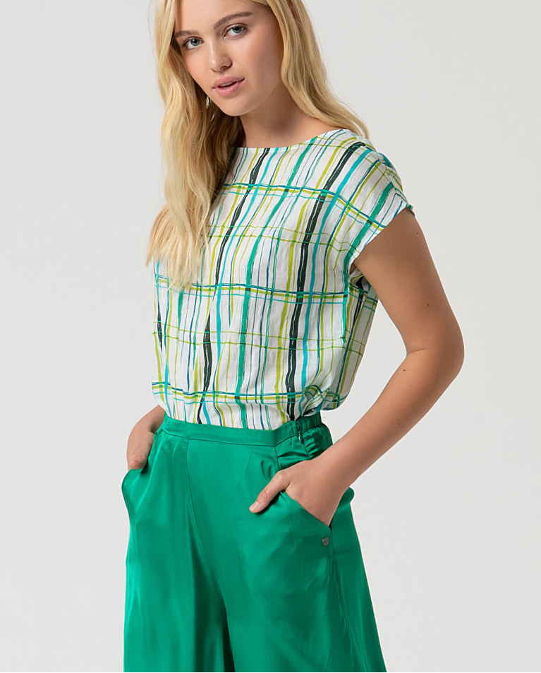 Surkana Pantalón Wide Leg Satinado Liso Verde Billiar