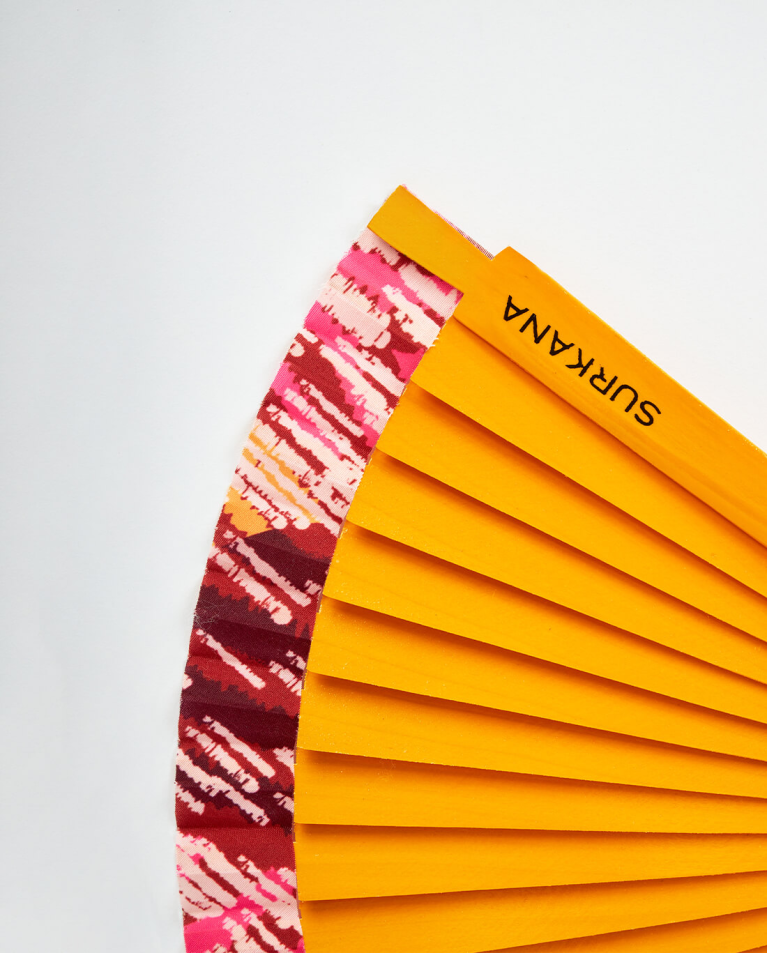 Surkana Abanico De Madera Naranja