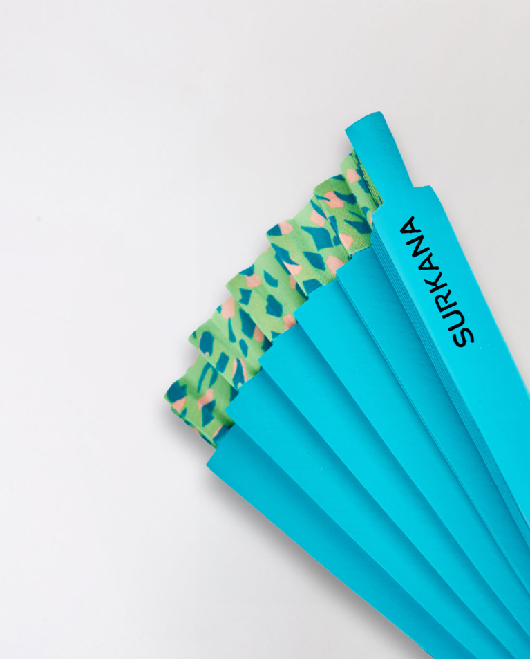 Surkana Abanico De Madera Turquesa