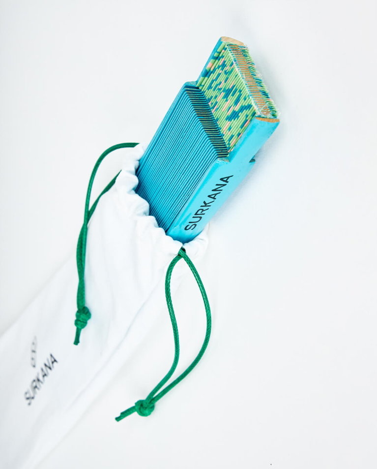 Surkana Abanico De Madera Turquesa