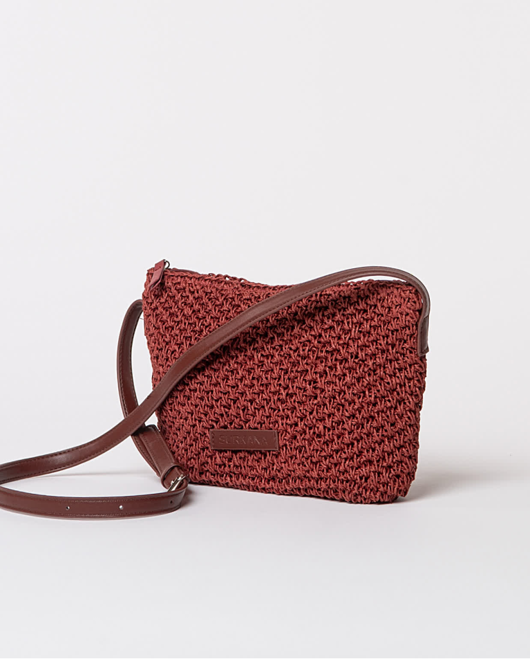 Surkana Bandolera Artesana Tejida Lisa Marrón