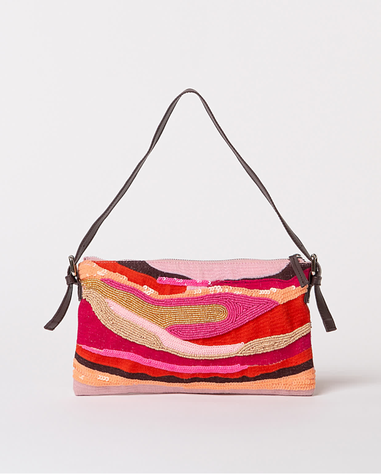 Surkana Bandolera Con Abalorios Y Lentejuelas Rosa