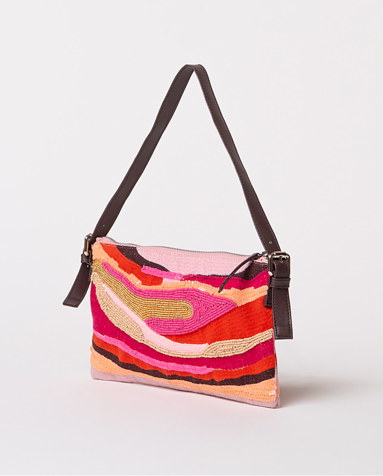 Surkana Bandolera Con Abalorios Y Lentejuelas Rosa