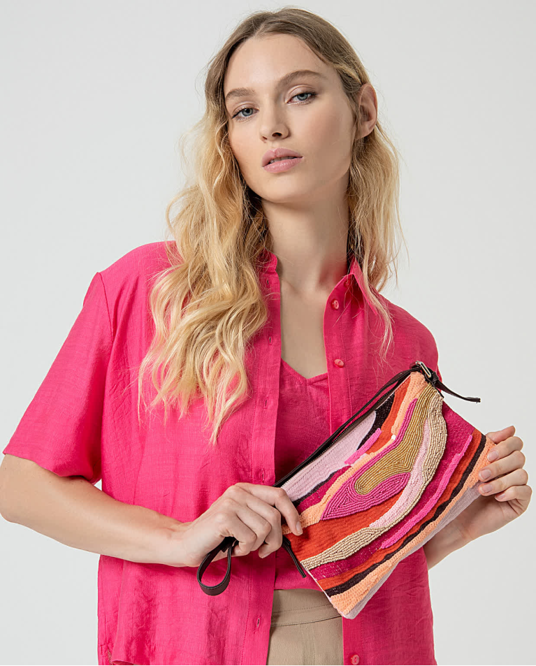 surkana Bandolera con abalorios y lentejuelas Rosa