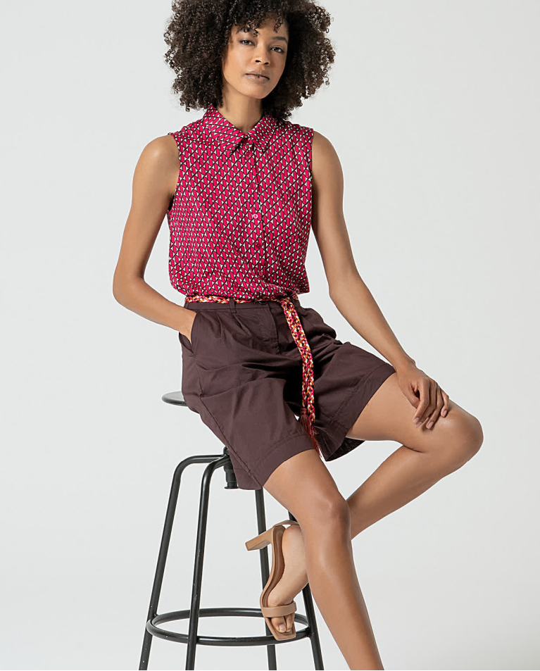 Surkana Bermuda Algodón Con Cinturón Marrón