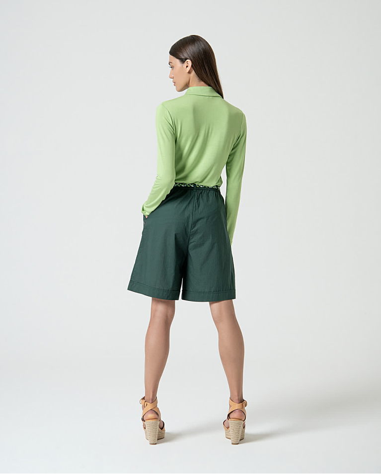 Surkana Bermuda Algodón Con Cinturón Verde Botella