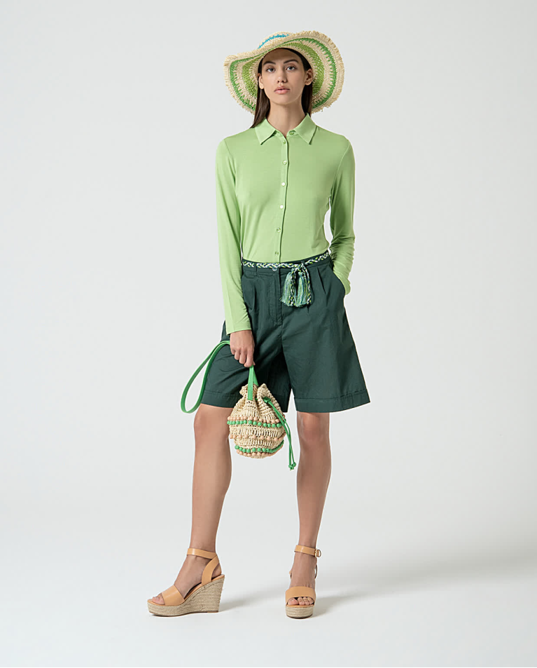 Surkana Bermuda Algodón Con Cinturón Verde Botella