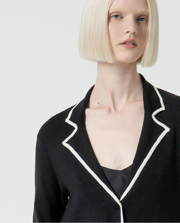 Surkana Blazer Cruzada De Punto Lisa Negro