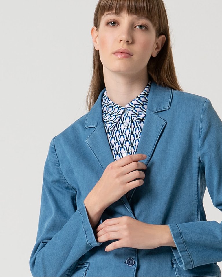 Surkana Blazer Cruzada Denim Azul Celeste
