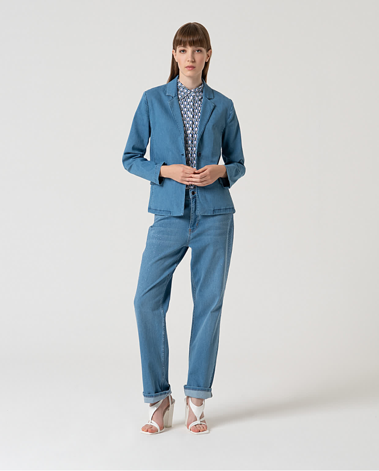 Surkana Blazer Cruzada Denim Azul Celeste