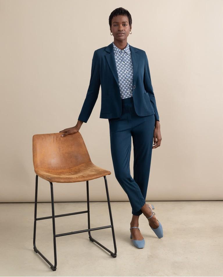 Surkana Blazer Cruzada Lisa Azul Petróleo