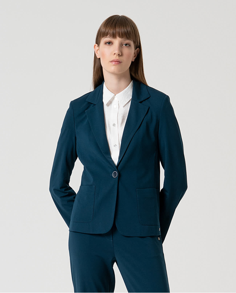 Surkana Blazer Cruzada Lisa Azul Petróleo
