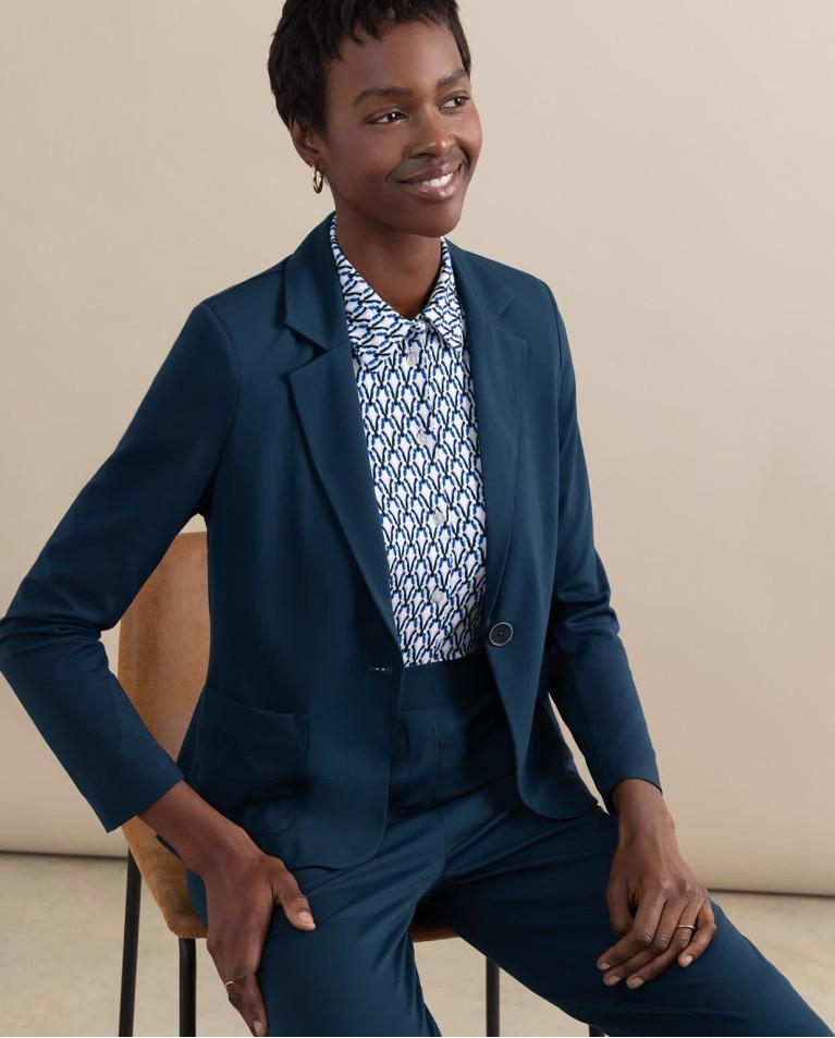 surkana Blazer cruzada lisa Azul petróleo