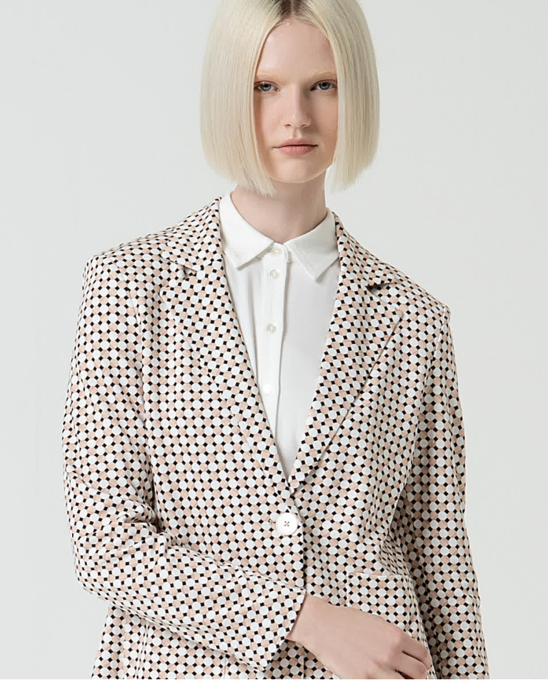 Surkana Blazer Cruzada Y Estampada Blanco Roto