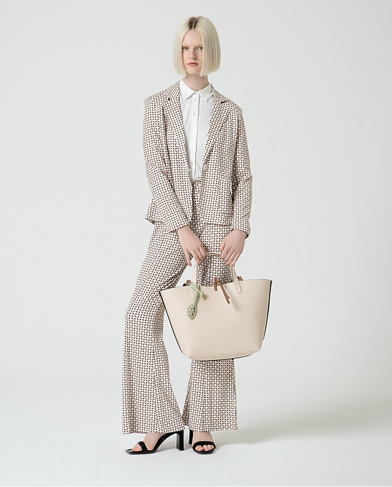 Surkana Blazer Cruzada Y Estampada Blanco Roto