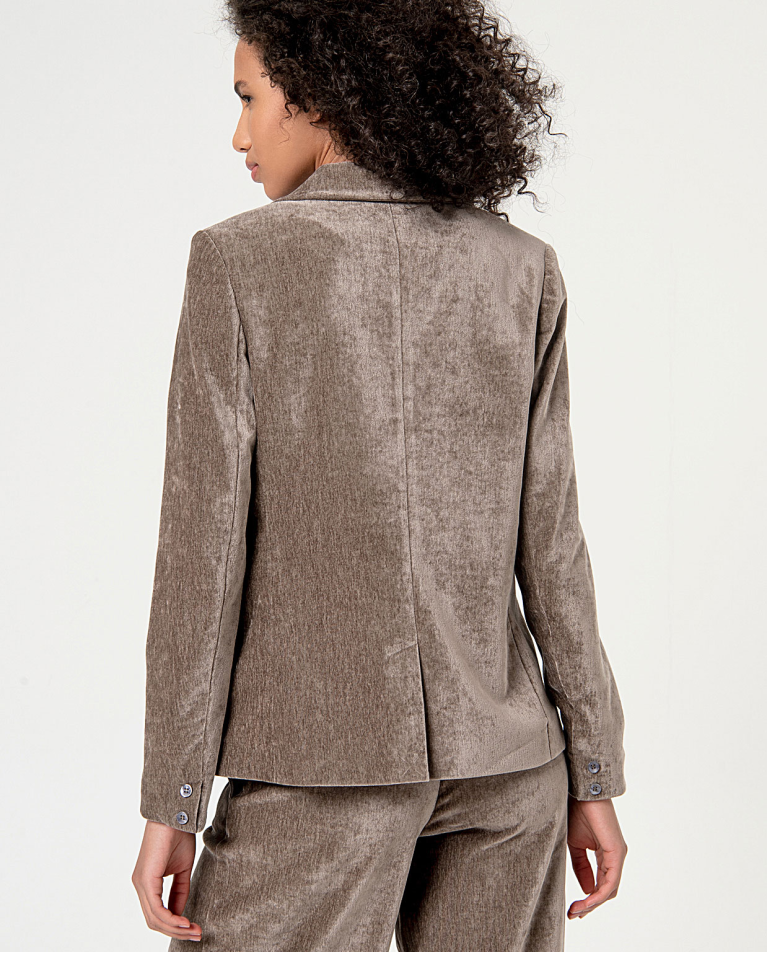 Surkana Blazer Elástica De Terciopelo Lisa Piedra