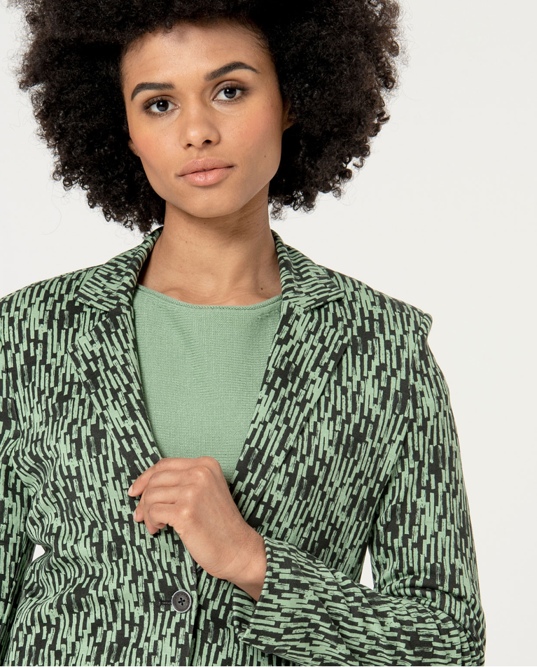 Surkana Blazer Elástica Forrada Estampada Kaki