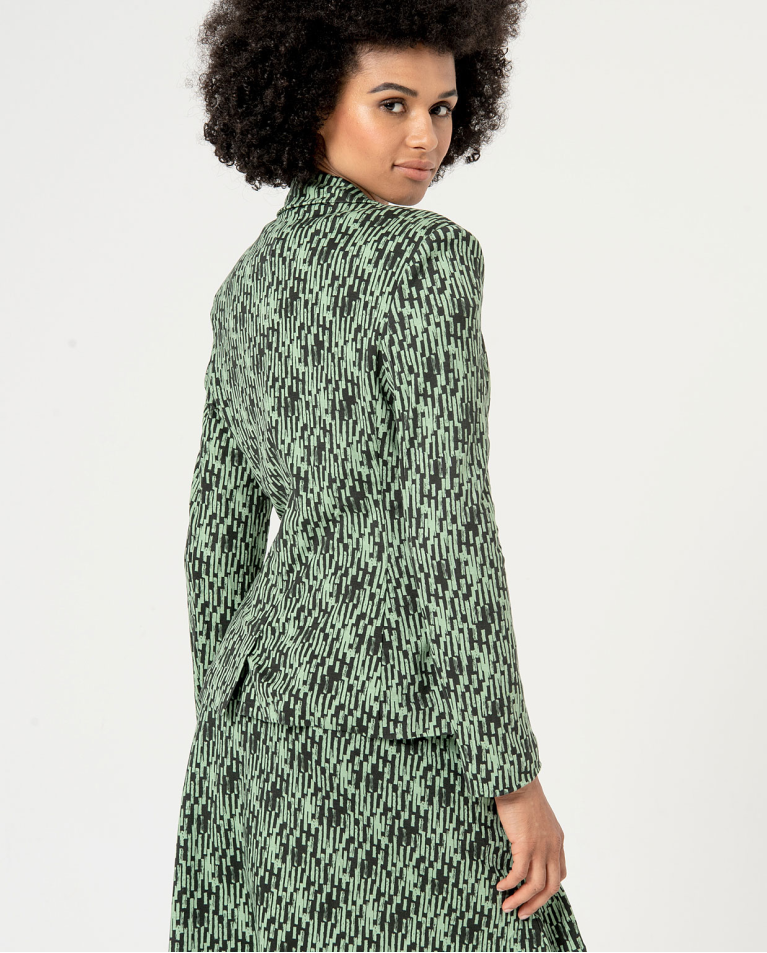 Surkana Blazer Elástica Forrada Estampada Kaki