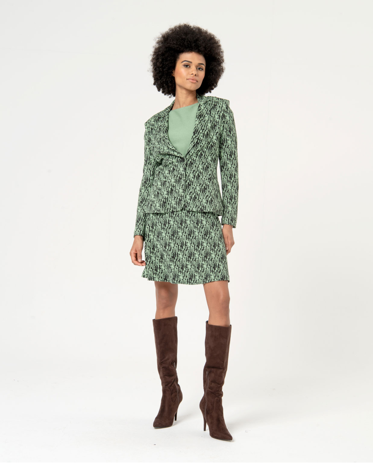 Surkana Blazer Elástica Forrada Estampada Kaki