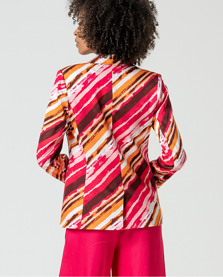 Surkana Blazer Satinada Cruzada Estampada Fucsia