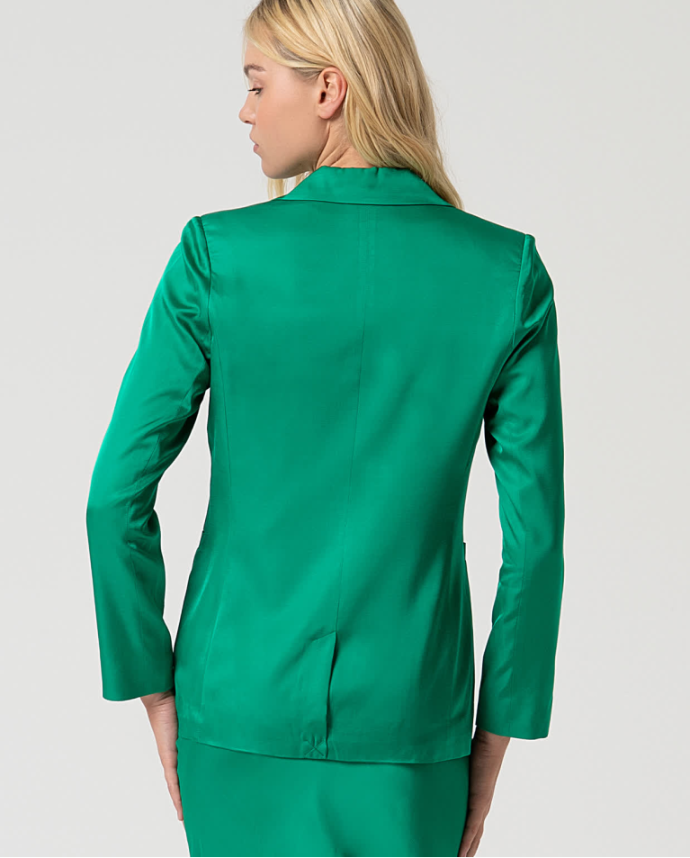 Surkana Blazer Satinada Cruzada Lisa Verde Billiar