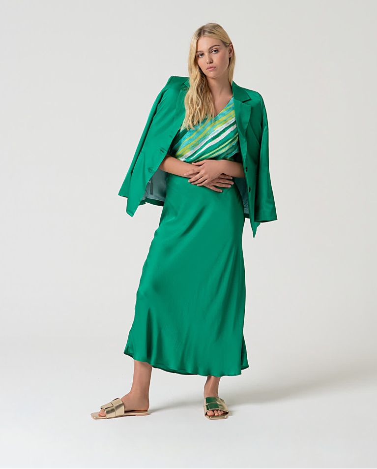 Surkana Blazer Satinada Cruzada Lisa Verde Billiar