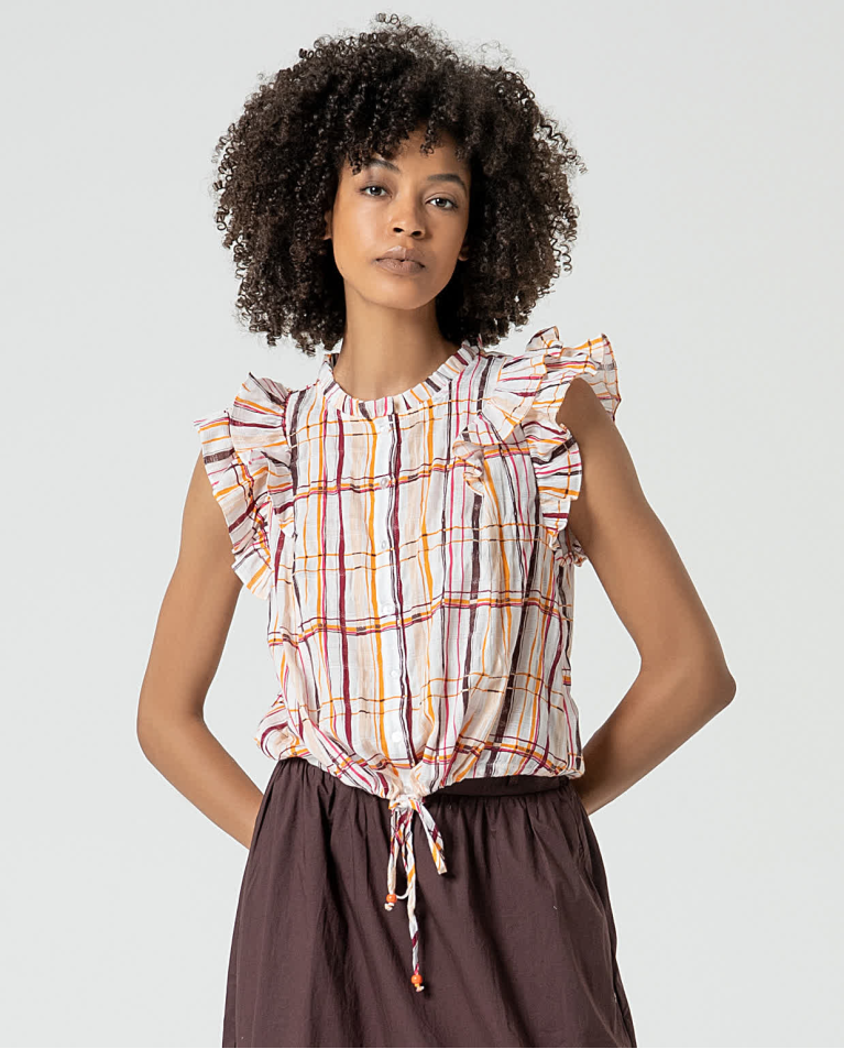 surkana Blusa algodón con volantes Multi