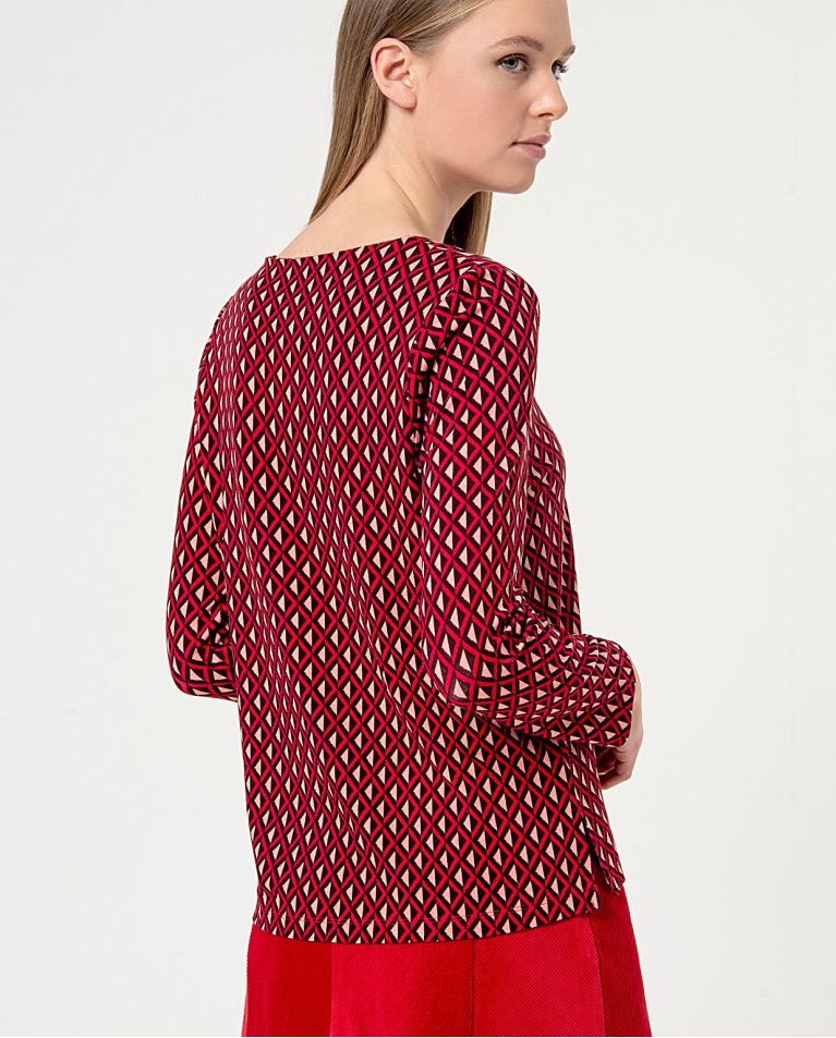 Surkana Blusa Elástica Manga Larga Estampada Rojo