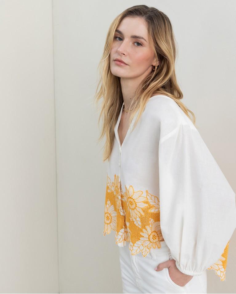 Surkana Blusa Oversize Algodón Con Bordado Beige