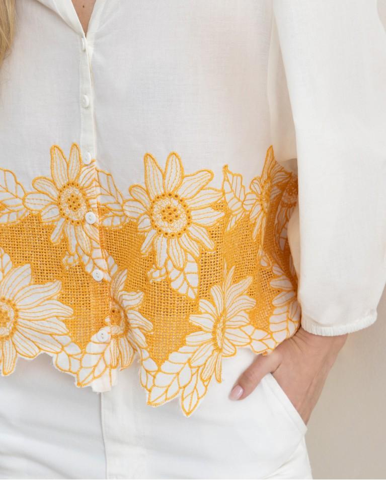 Surkana Blusa Oversize Algodón Con Bordado Beige