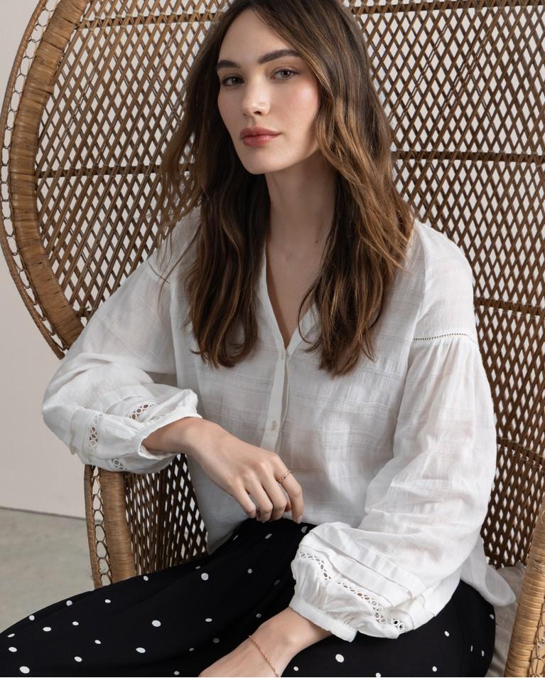 surkana Blusa romántica con bordados lisa Blanco