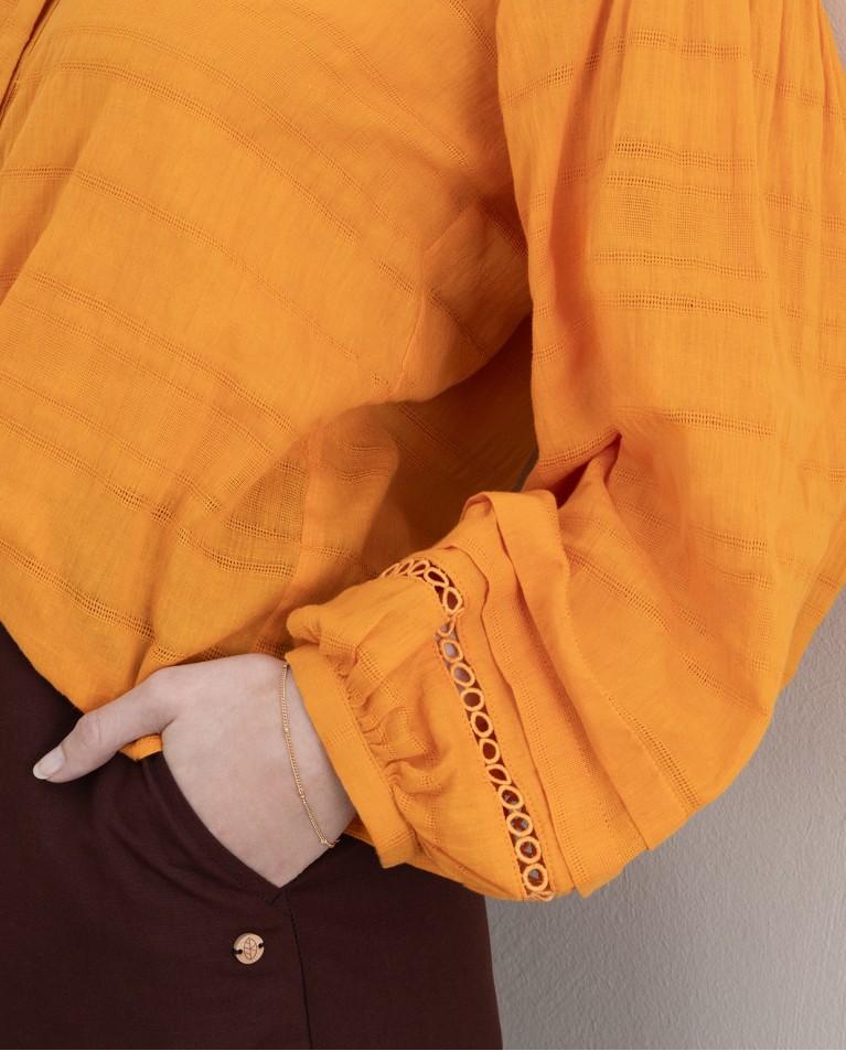 Surkana Blusa Romántica Con Bordados Lisa Naranja