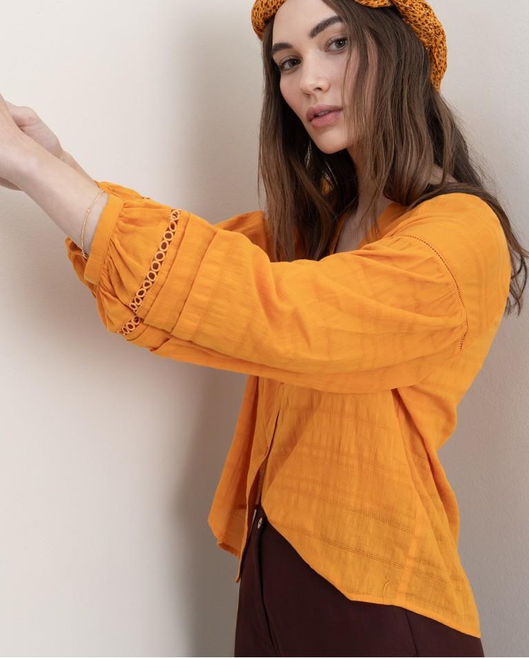 Surkana Blusa Romántica Con Bordados Lisa Naranja