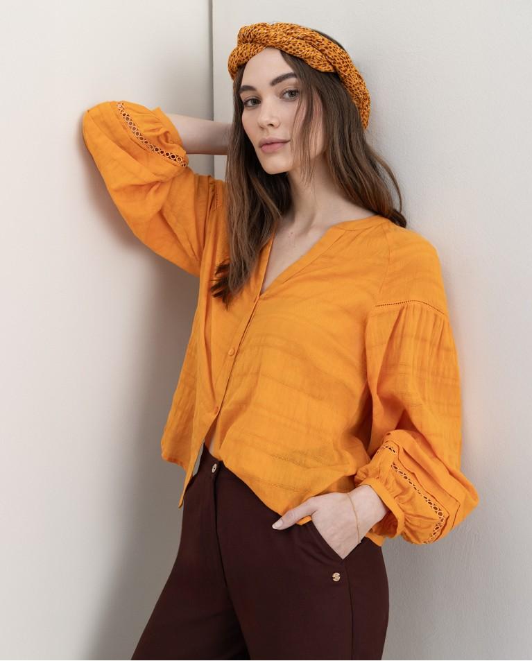 surkana Blusa romántica con bordados lisa Naranja