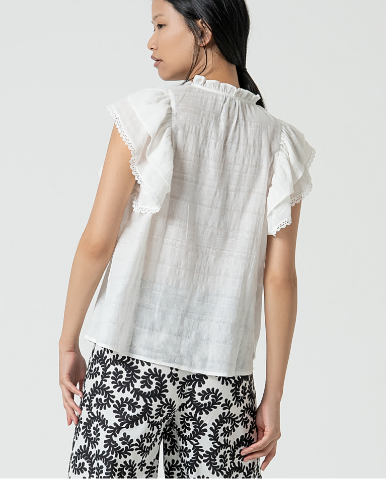 Surkana Blusa Romántica Con Volantes Lisa Blanco