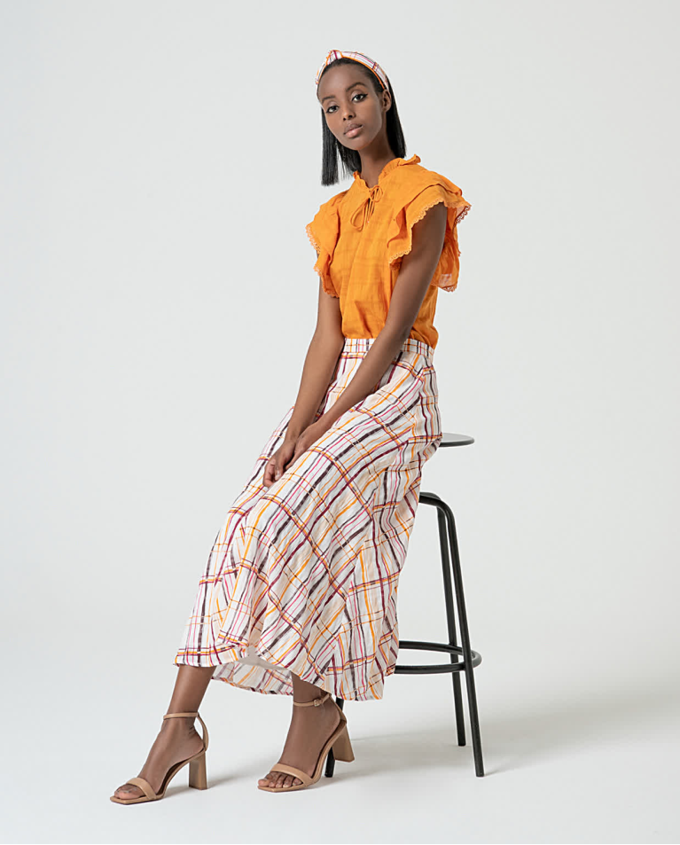 Surkana Blusa Romántica Con Volantes Lisa Naranja